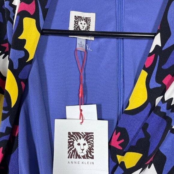 NWT! Anne Klein Geometric Print Blue, Red, Yellow Shift Dress 3/4 Sleeve 6 - Picture 2 of 6